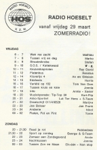 Radio Hoeselt, programmering vrijdag en zondag, zomer 1985