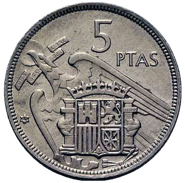 5 pesetas Spanje 1957